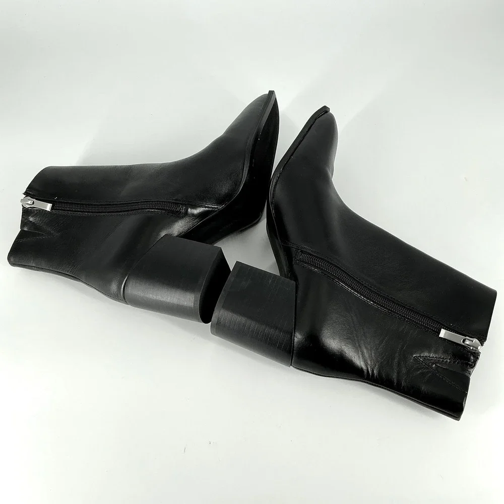 Nordstrom Size 8.5 Black Leather Square Toe Block Heel Ankle Boot NEW Vanna $140